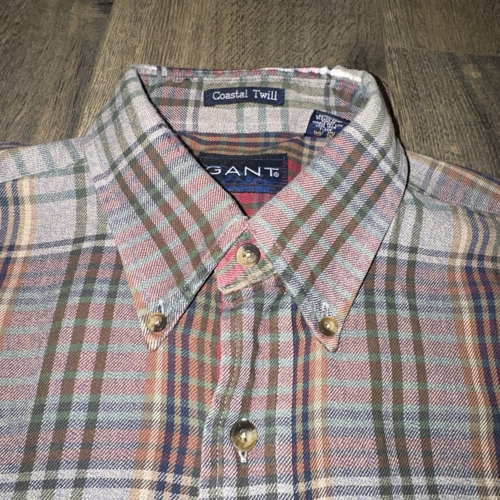 Gant Coastal Twill Mens L Button Up Shirt Warm Plaid Cotton Multicolor Outdoor - Picture 3 of 12